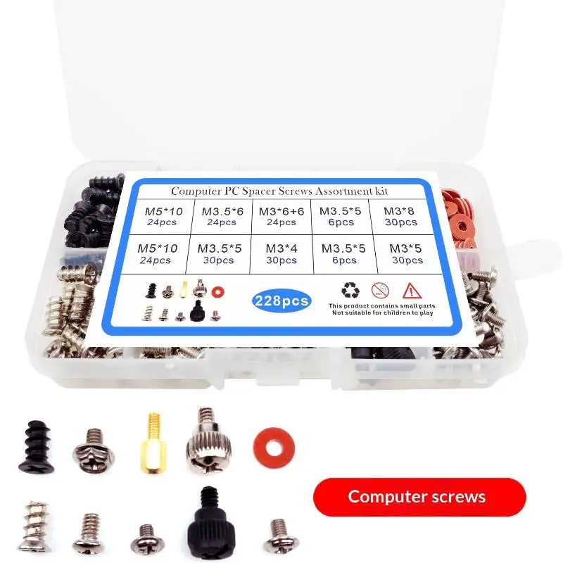 【AyS】228Pcs/Set Hard Disk DIY Motherboard PC Computer Assemble Case Fan Hand Screw Bolt Standoff Washer Set Assortment Kit