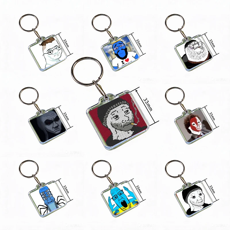 Creative Funny Wojak Meme Keychain Handmade Hanging Ornaments for Clothes Backpack Decoration Accessories Gifts with Friends
