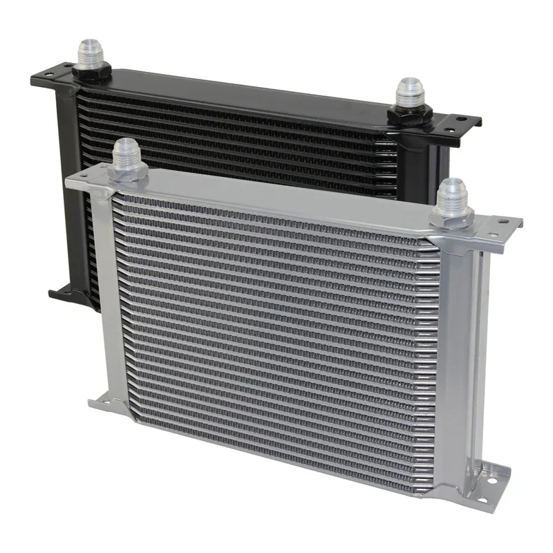 مبرد زيت المحرك 25 صفًا - 3/4 بوصة UNF16 AN-8 - مبرد زيت الألومنيوم أسود/فضي