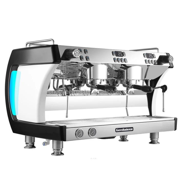 Commercial Professional Espresso Two Head Semi Auto Cappuccino Coffee Machine Black Red Body Copper