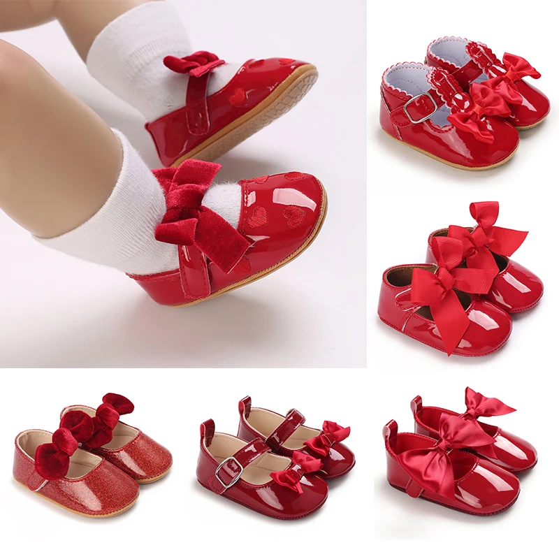 Baby Shoes Cute Baby Sweet Princess Style 0-1 Year Old Newborn Red Festive Walking sShoes 2023 New Ins Super Hot