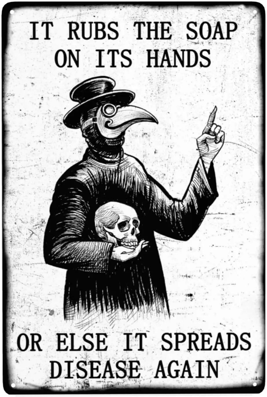 bassyil Wash Your Hand Plague Doctor Gothic Decor Tin Sign Vintage Poster Tin Painting Metal Sign Decor Iron Plating 8x12in