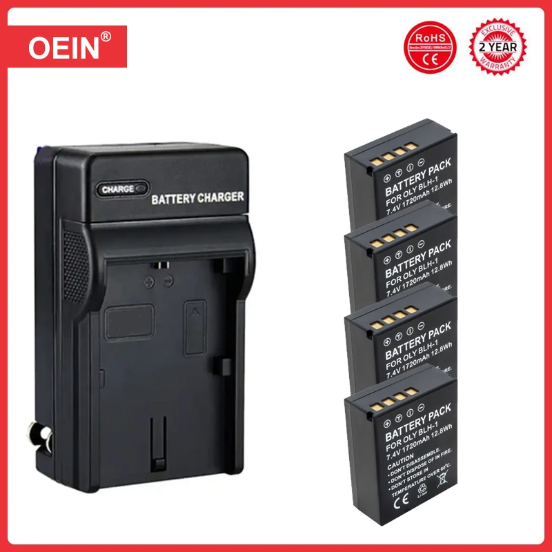 1720mAh BLH1 BLH 1 BLH-1 Battery + Charger for Olympus E-M1 Mark II, E-M1X, E-M1 Mark III Camera