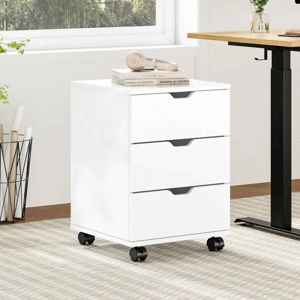 

3-Drawer Under Desk Wooden File Cabinet with Lockable Caster Storage Cabinets for Home Office,White,Required Assembly