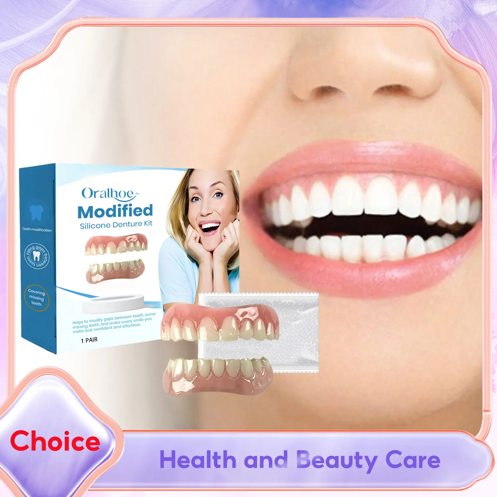 

Silicone Denture Set Comfortable Perfect Fit Mouth Cavity Not Easily Worn Temporary Orthodontic Upper Lower Fake Tooth Oral Care
