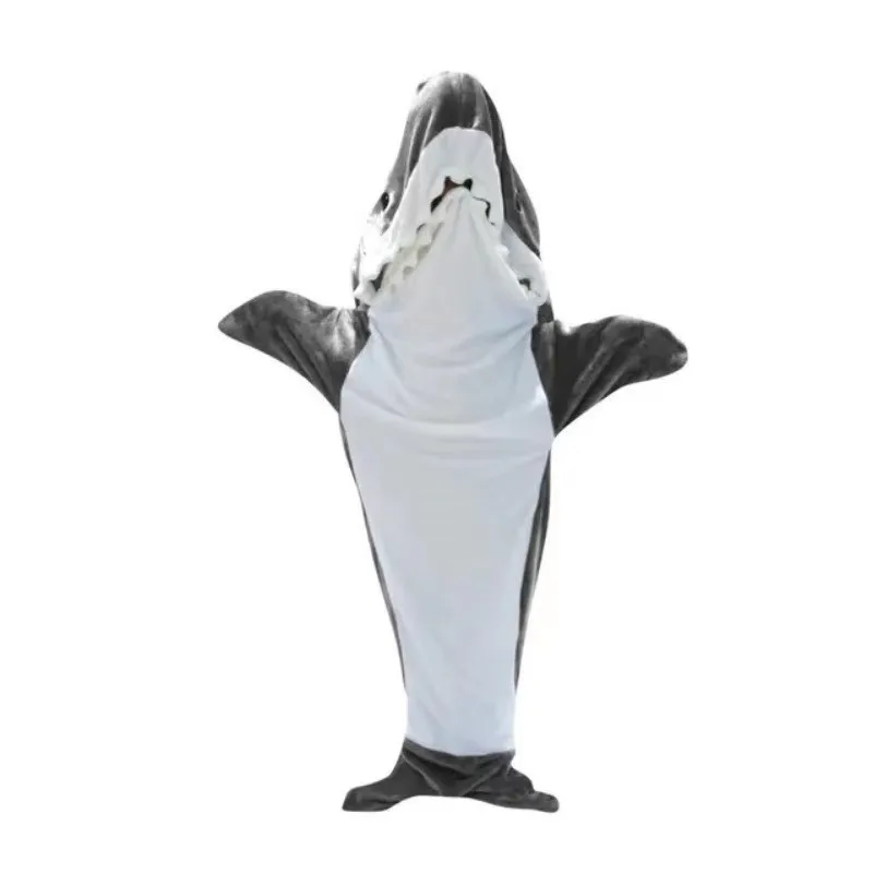 Shark Sleeping Bag Hoodie Sleeping Bag Flannel Thick Nightgown Loose Jayshirt Shark Lazy Blanket Onesies Winter Warm Sleepwear