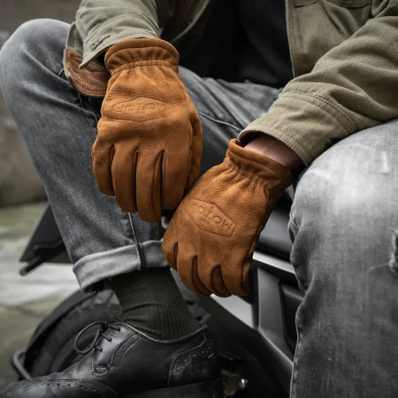 Vintage Distressed Matte Top Grain Real Cowhide Gloves Warm Wind Resistant  Motorcycle Biker Riding Driving Full Finger