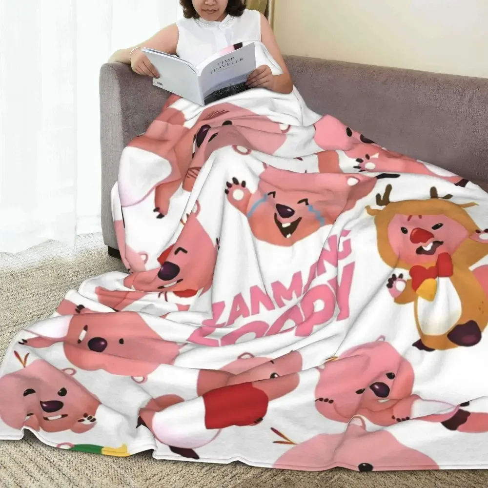 Zanmang Loopy Cartoon Coral Fleece Plush Throw Blanket Cute Kawaii Blanket for Bed Office Lightweight Thin Bed Rug