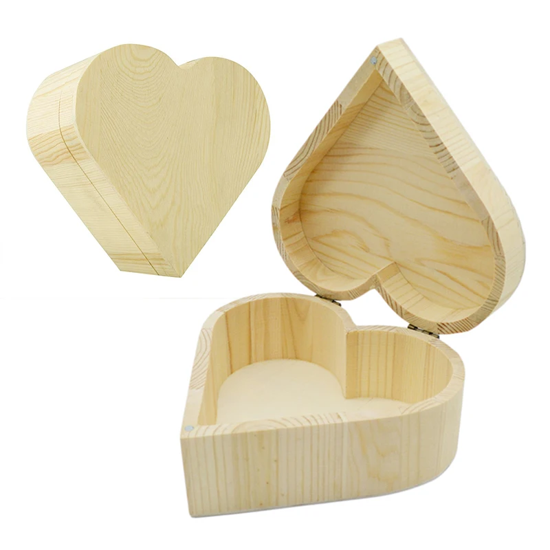 Storage Box Heart Shaped Wooden Jewelry Ring Bracelet Organization Packaging Earrings Gift Box Crafts Cosmetic Make Up Organizer