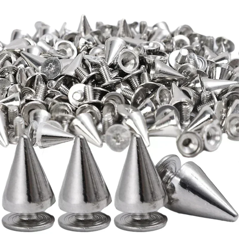 10-100pcs DIY Metal Cone Spikes Double Cap Punk Silver Rivets Cone Studs Handcraft Cool Rivets Shoes Clothes Bag Accessories