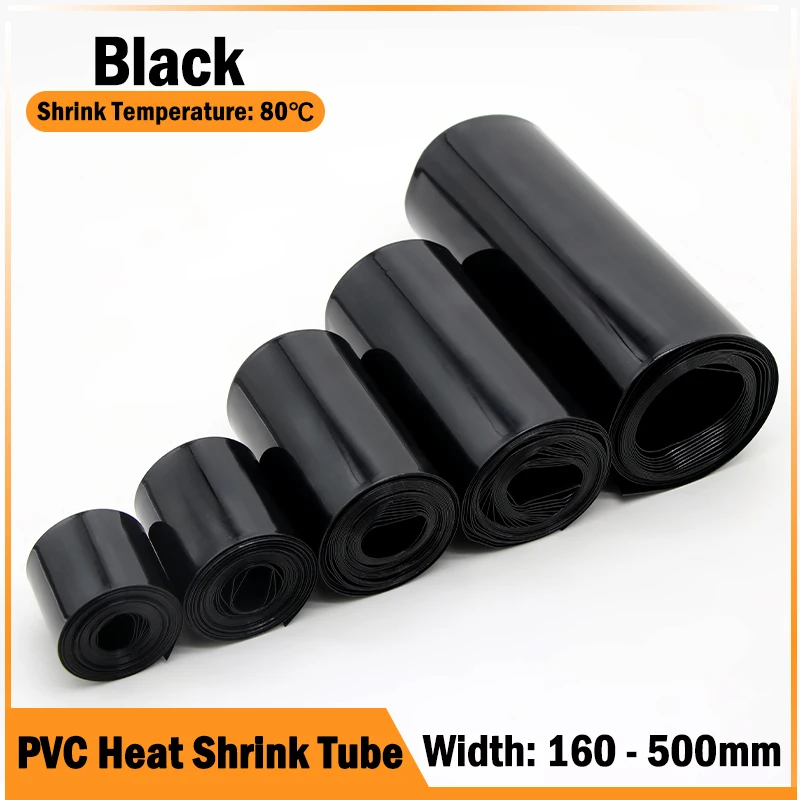 

1M~10M Black PVC Heat Shrink Tube 18650 Lipo Battery Pack 160mm ~ 500mm Insulated Protection Film Wrap lithium Case Cable Sleeve