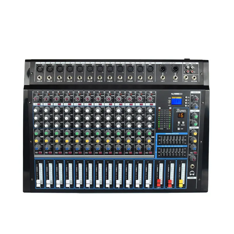 

Professional 12-Channel High Power Audio Mixer 1600Wx2 Audio Tuner with Reverberation Equalization