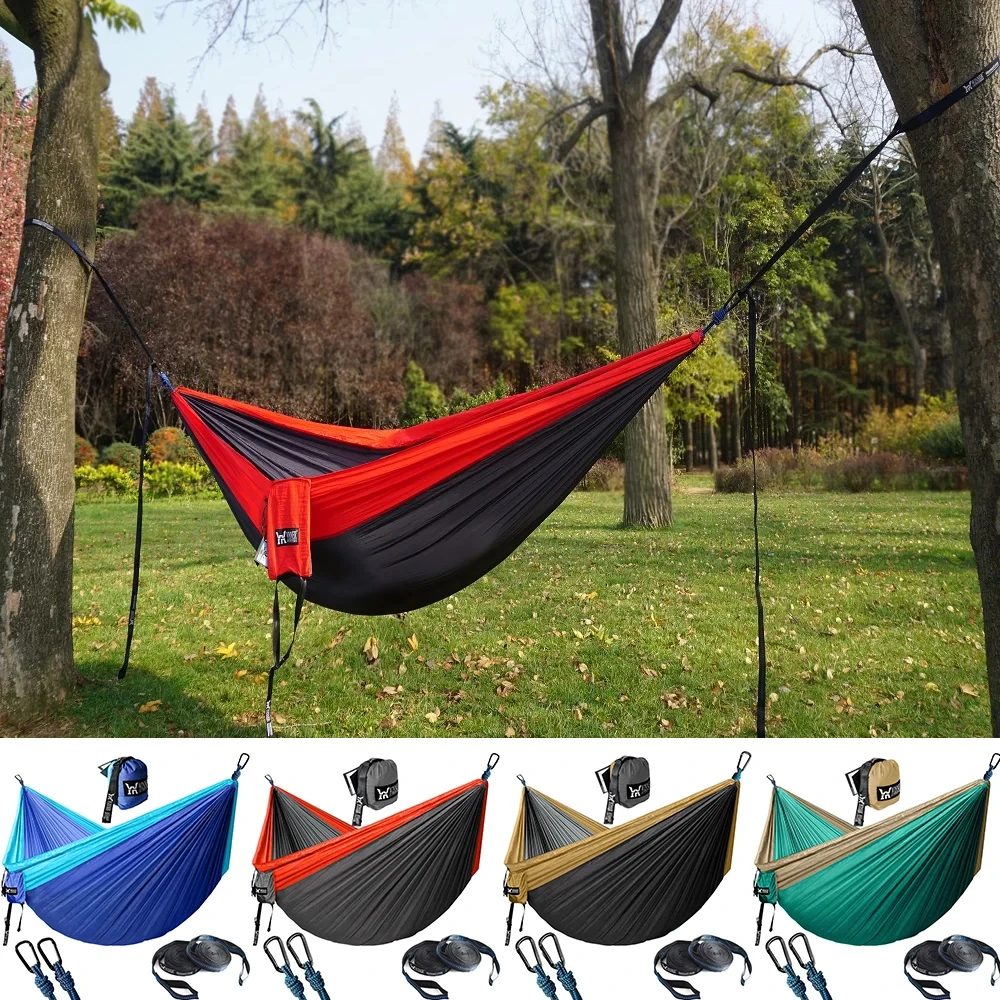 

Double Person Portable Outdoor Camping Hammock With Nylon Matching Hammock High Strength Fabric Hanging Bed Garden Hiking 250kg