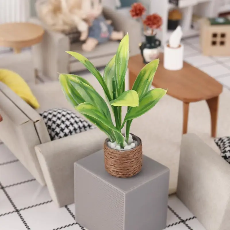 1Pcs Mini Artificial Potted Plant Dollhouse Greenery Ornament Woven Pot Fake Plant For 1:12 Scale Doll House Home Scene Decor - view 3