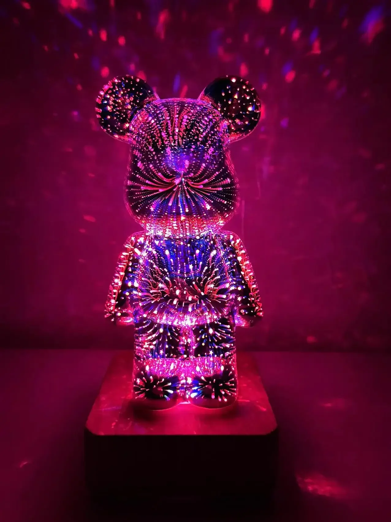 3D fireworks bear creative seven-color dimming household night light glass three-dimensional effect desktop decoration lamp