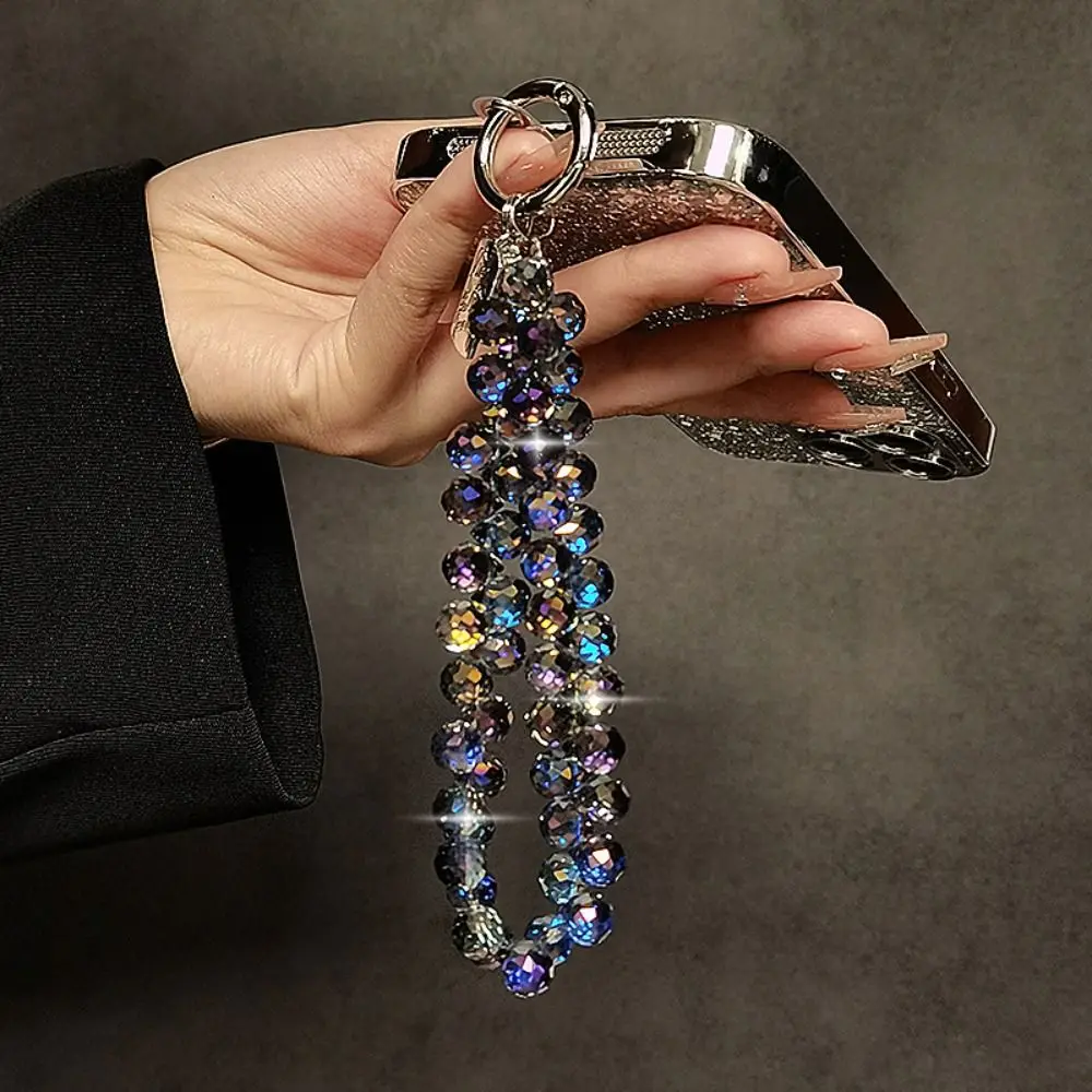 Stylish Glitter Crystal Bead Pendant Transparent Colorful Wrist Crystal Chain Detachable Crystal Bead Keychain Women Girls