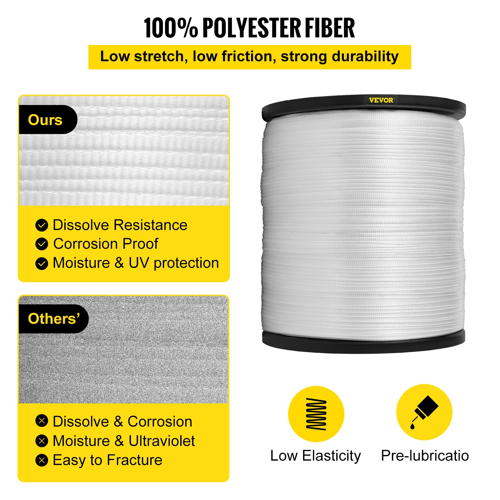 VEVOR-Cinta de tracción de poliéster, cuerda plana para conducto de alambre y Cable, funciones variables de trabajo, tracción/carga en cualquier condición climática