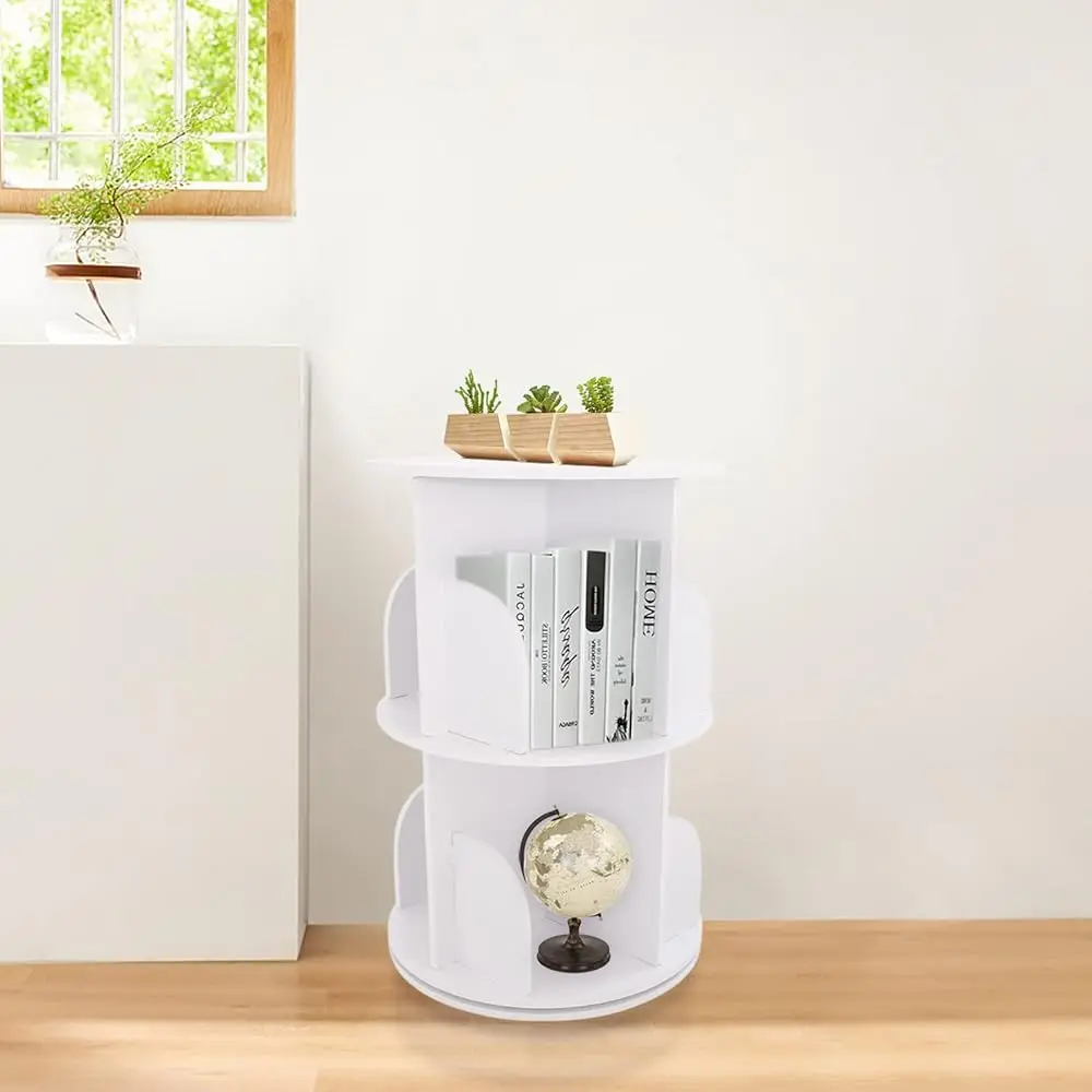 

2 Tiers Rotating Bookshelf 360 Display Floor Standing Bookcase Storage Rack,Stackable Bookshelf Organizer,Display Cabinet For