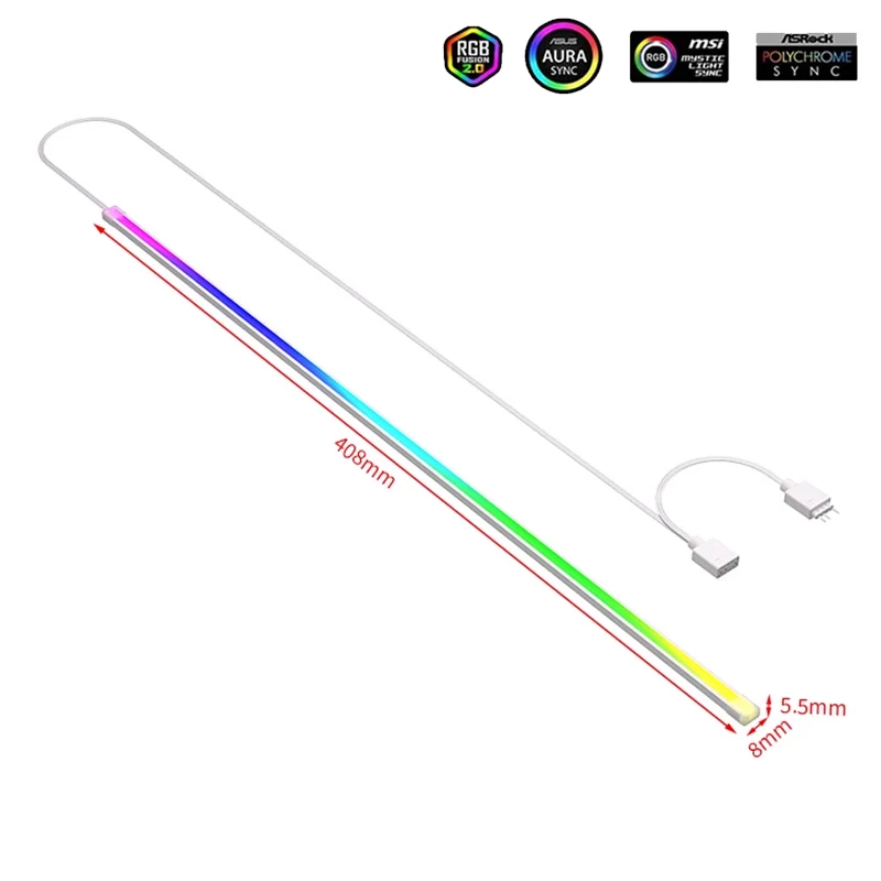 PC Case Cabinet Decoration LED Strip, 5V ARGB AURA M/B Divine Soft Bendable Atmosphere Light Bar 400mm, 1/2 Pcs Pack