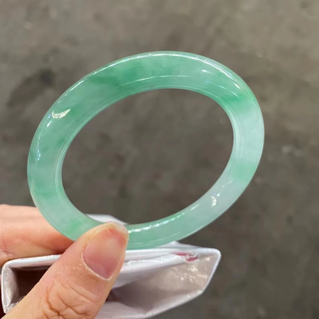 NEW Natural Refined Jadeite Bracelet Glutinous Seed Floating Green Flower Jadeite Boutique Jade Handring Bangle Fine Jewelry