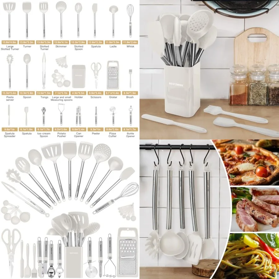 

Kitchen Utensil Set-Silicone Cooking Utensils-33 Kitchen Gadgets Spoons for Nonstick Cookware-Silicone and Stainless Steel Spat