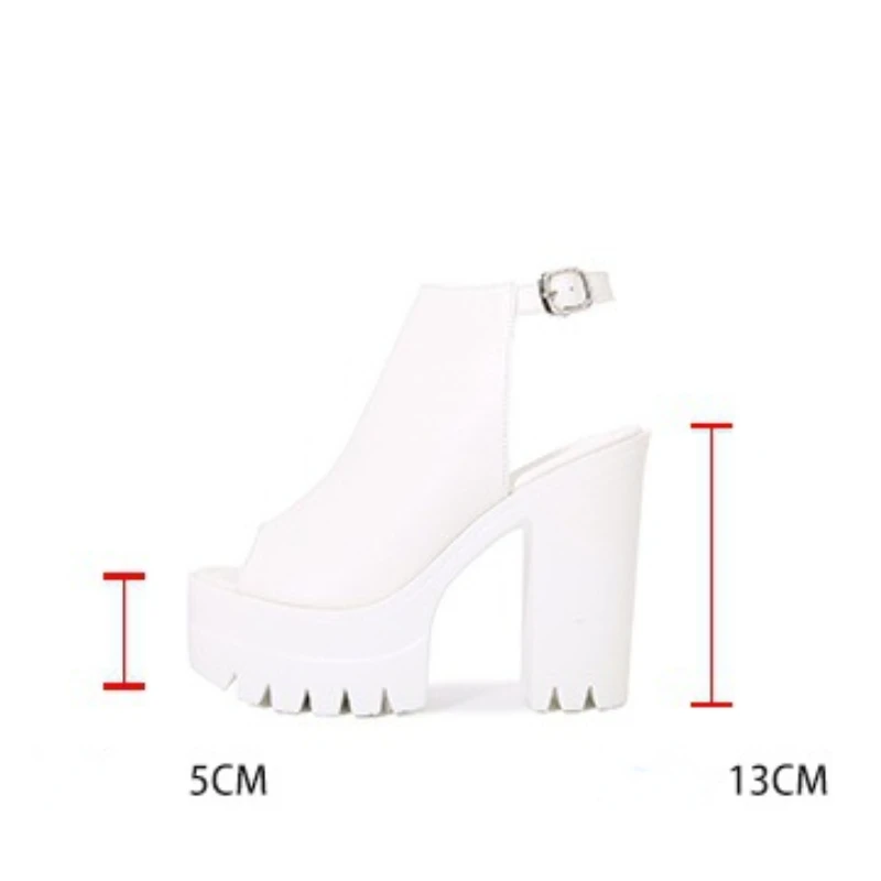 Summer New Thick Heeled Sandals Female Sexy Fish Mouth High Heels Roman Solid Colour Buckle Outside Non-slip Lightweight Shoes