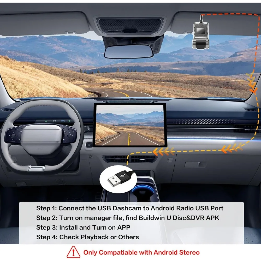 مسجل فيديو كاميرا USB للسيارة DVR، تسجيل حلقي ADAS، كاميرا داش، مع بطاقة SD سعة 32 جيجابايت، وضع ركن السيارة 24 ساعة، مسجل قيادة LDWS FCWS