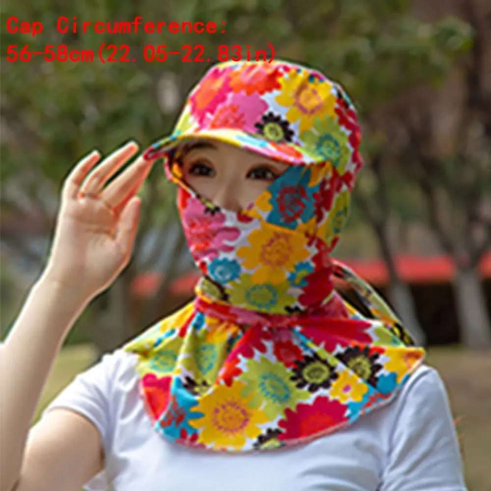 Outdoor Wide Brim Sun Hat Breathable Anti-UV Tea Picking Cap Flower Pattern Neck Protection Sun Visor Cap Summer