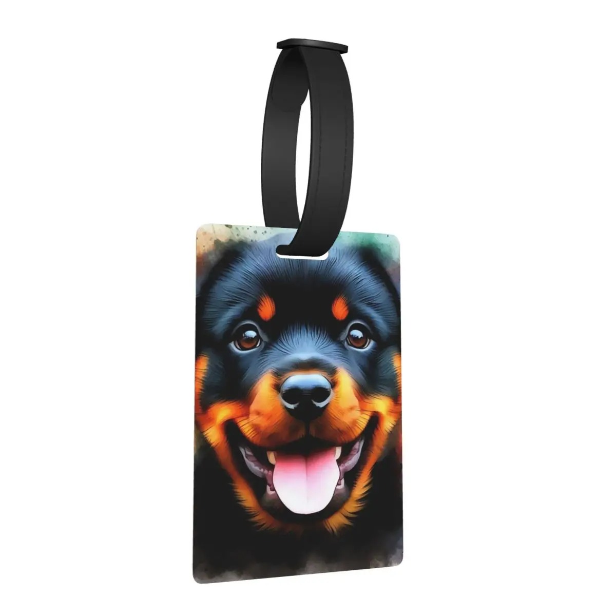 

Happy Rottweiler Dog Puppy Watercolor Portrait Luggage Tags Suitcase Cute Baggage Boarding Tag Label Holder ID Name Address