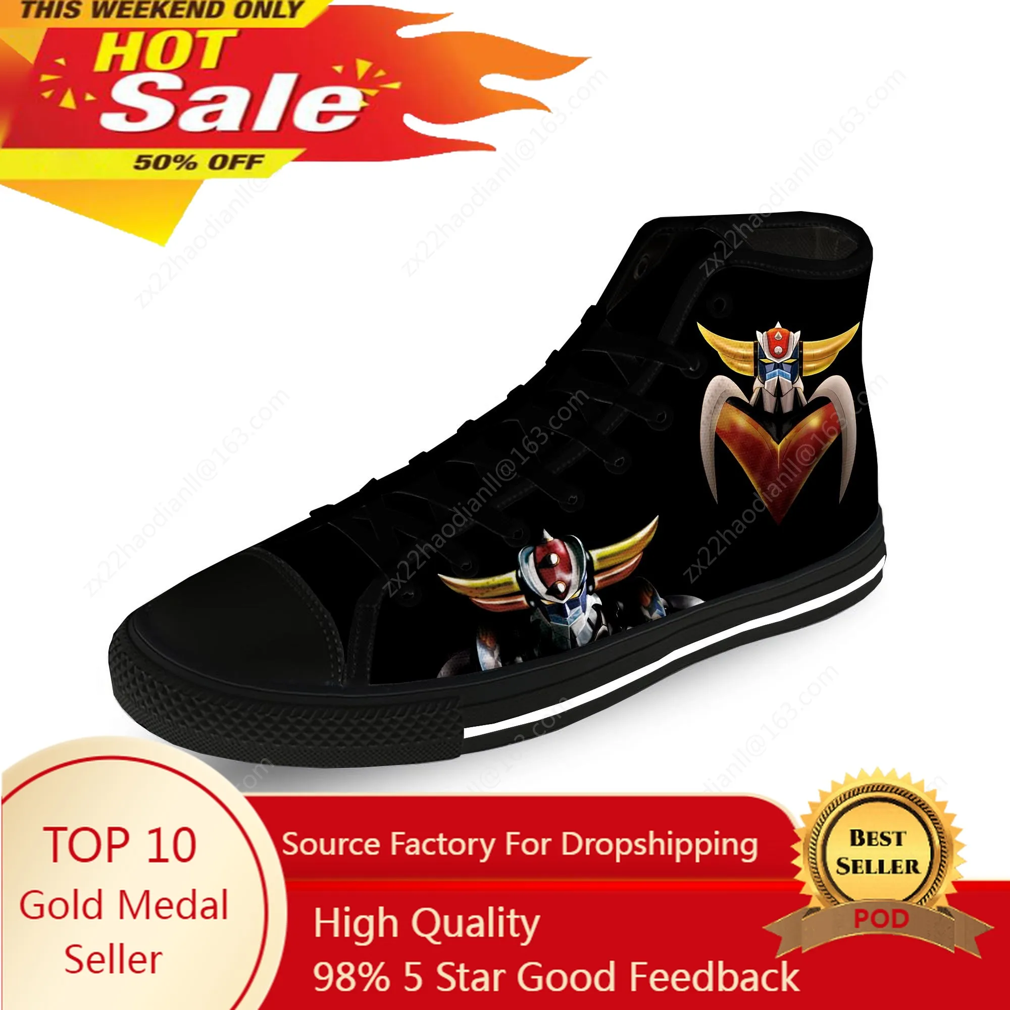 

Hot UFO Robot Goldrake Grendizer Anime Gurendaiza Casual Cloth 3D Print High Top Canvas Shoes Men Women Breathable Sneakers