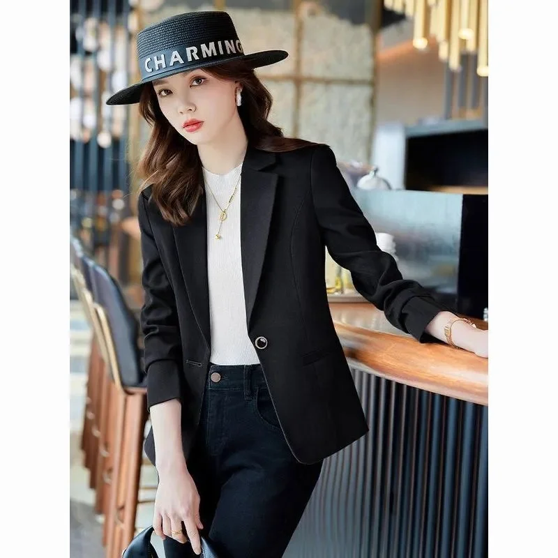 

Women'S Modern Blazers Sleeves French Black Gift Cropped Woman Trend New All-Match Notched Collar Crop Women Korean Chic Single