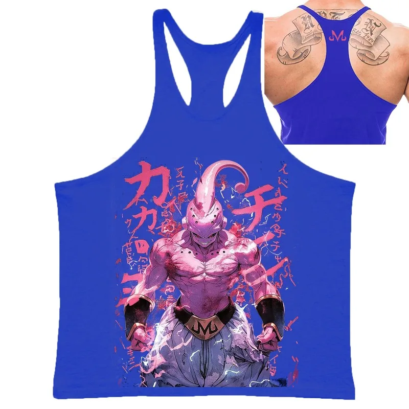 ドラゴンボールメンズタンクトップ日本アニメ魔人ブウプリント夏男性服綿通気性スポーツウェアバスケットボールジャージ