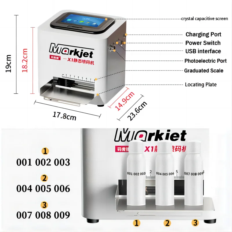 

X1 Desktop Static Inkjet Printer 5 Inch HD LCD Screen 2-12.7mm Free Editing Date/Time/Batch&Serial Number/LOGO/QR Code/Barcode