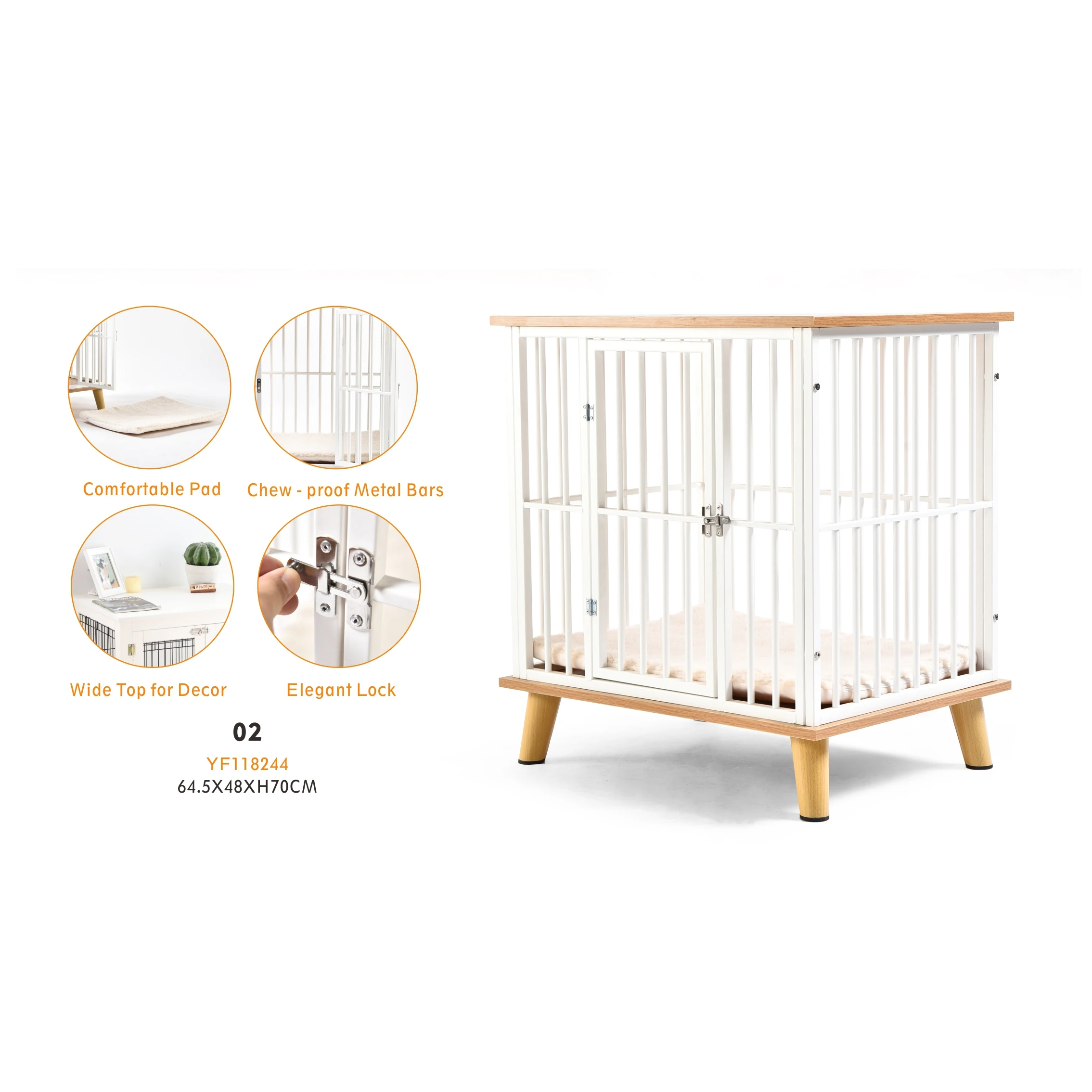 Furniture Style Wire Dog Crate Cage Wood Cover Pet Crate End Table Kennel White Pet House Living Solid Breathable Pet House