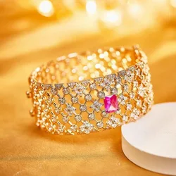 Europe America Fashion Style High-end Lace Bracelet Women Lady Inlay Cubic Zircon Hollow Out Plated Rose Gold Color Bangle