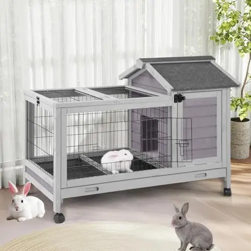 Rabbit Hutch Indoor with Wire Fence Rabbit Cage with Run Leakproof Pull Out Tray Outdoor Bunny Cage, Guinea Pig Cage