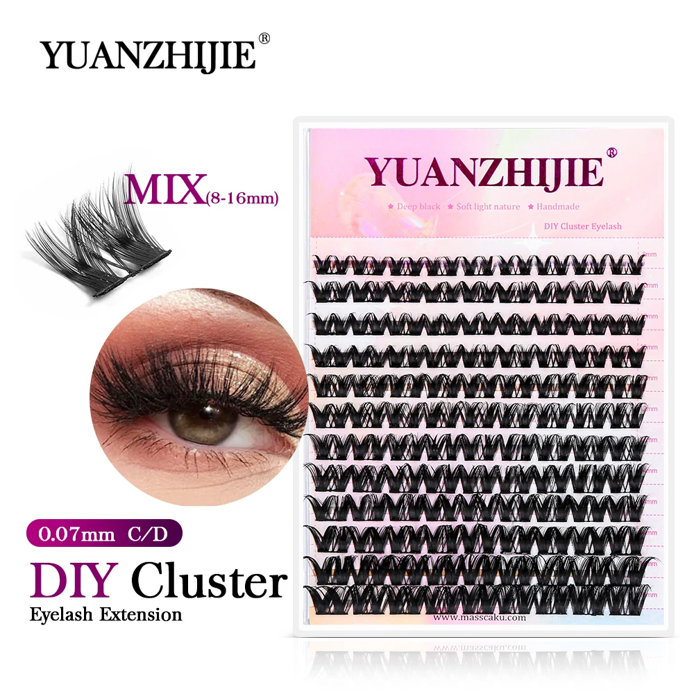 

YUANZHIJIE DIY Cluster Eyelash Extensions All Size Multi-type Natural Look 48 Hours Long-lasting Individual Segment Lash at Home