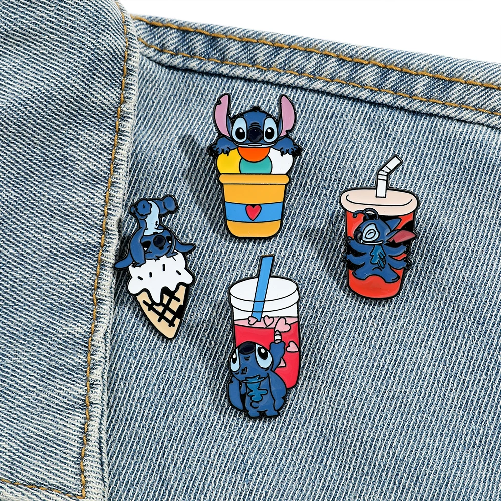 4 Pcs Lilo&Stitch Brooch Cute Stitch Enamel Pins Metal Badge Accessories Backpack Clothing Jewelry Gift for Friend