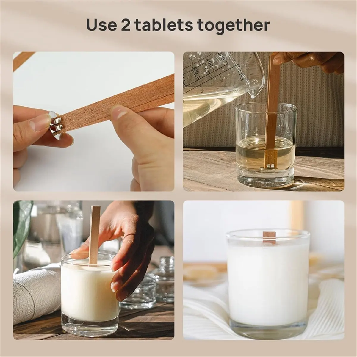 * Mechas de vela de madera A02R, 100 mechas de madera para hacer velas, mechas de madera + clips de metal para fabricación de velas, manualidades DIY de velas A