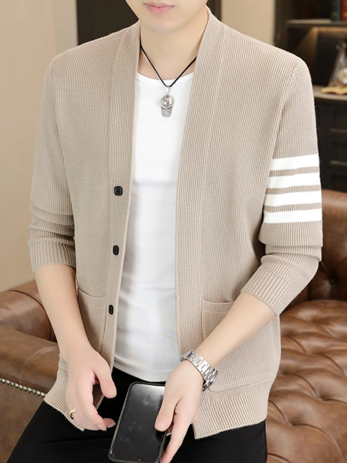 Faionable Men's Open Cardigan Sweater Jaet Thin Knitted irt Casual Sli Autumn Spring New Arrival Lightweight
