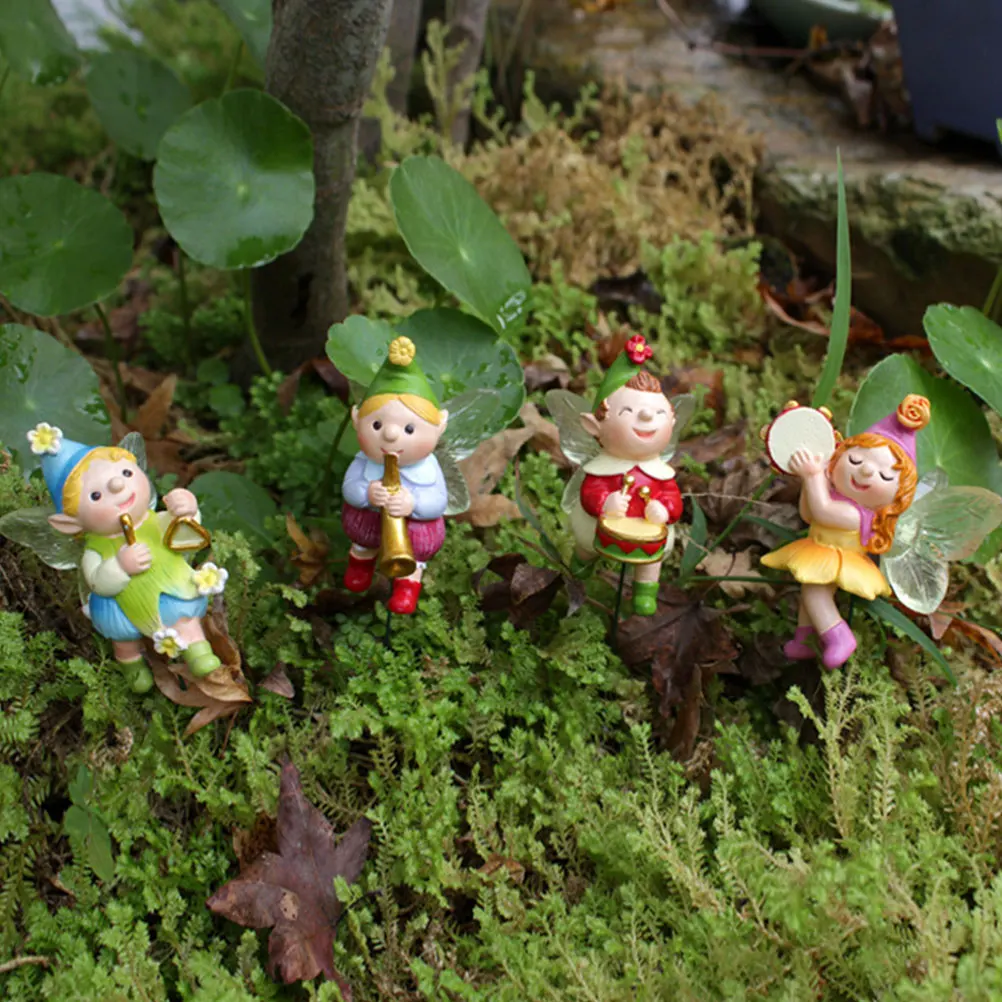 

4Pcs Garden Stakes Resin Craft Decoration Plant Pot naments Cartoon Design Art Decor
