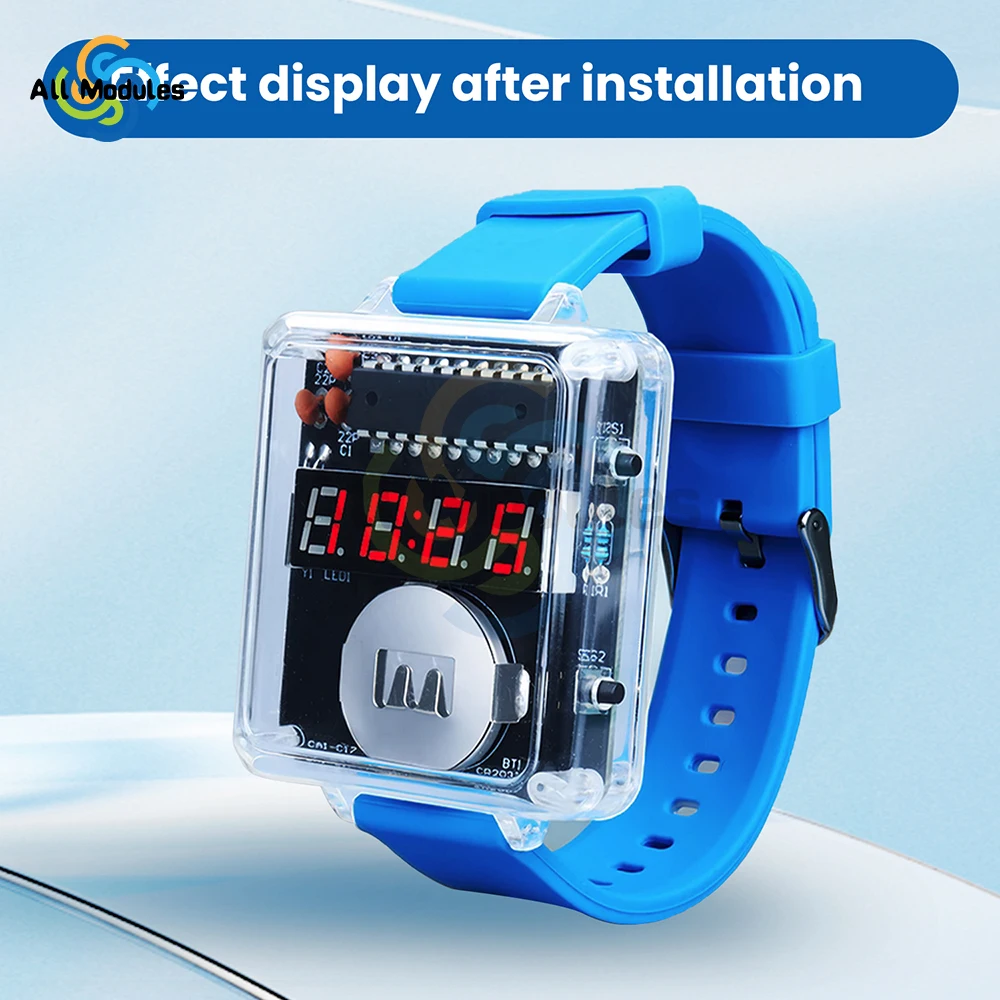 

DIY LED Watch Kit Transparent Creative Red Display Digital Tube Clock Accessories Electronic Soldering Kit (Without Battery)