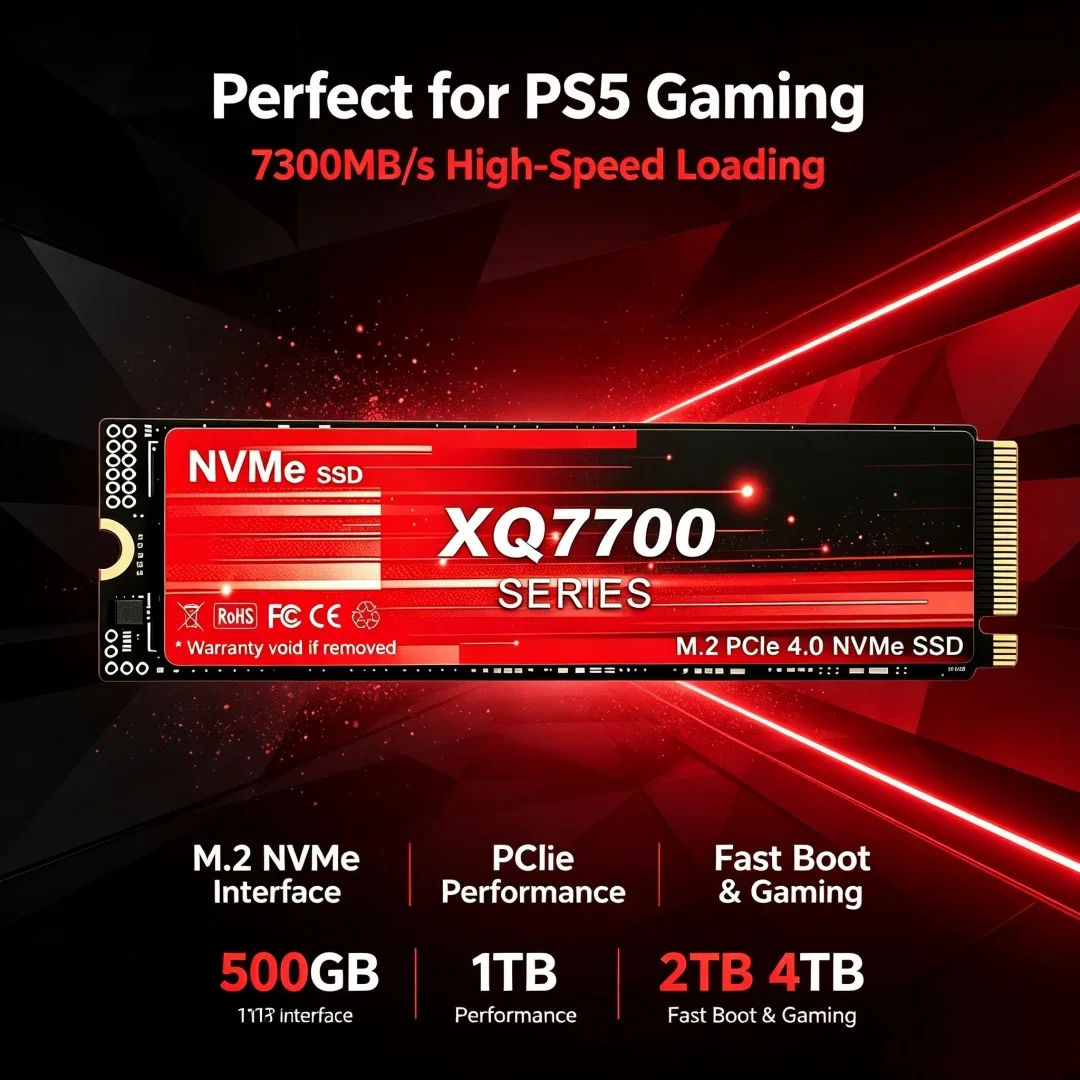 XQ7700 M.2 NVMe SSD 2TB 4TB PCIe 4.0 7300MB/s Super‑Fast Gaming Internal Solid State Drive for Laptop & Desktop PC