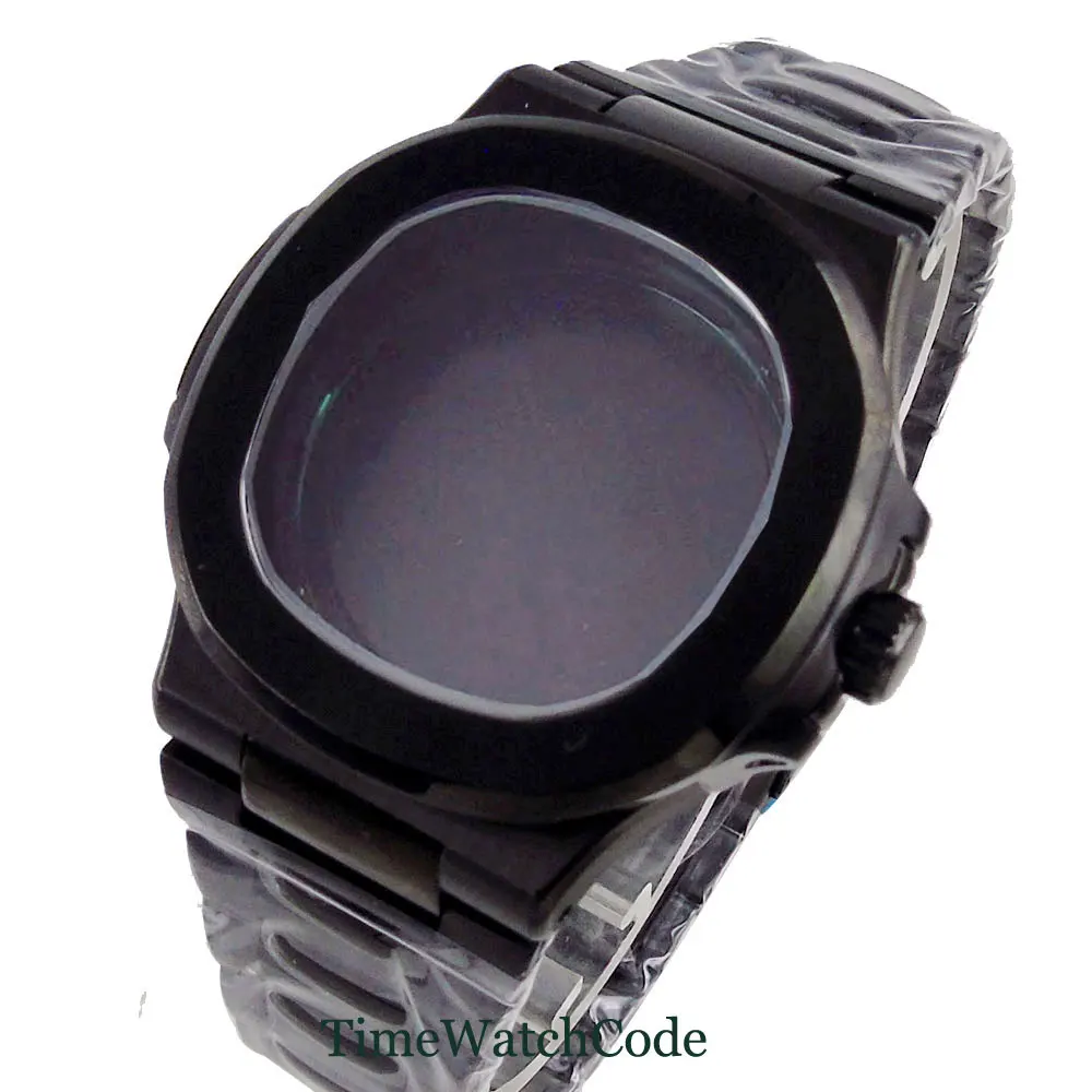 40mm Black Plating PVD Watch Case for Nautilus Model for NH35 NH36 NH38 Automatic Men Watch Sapphire Crystal Screw-in Crown