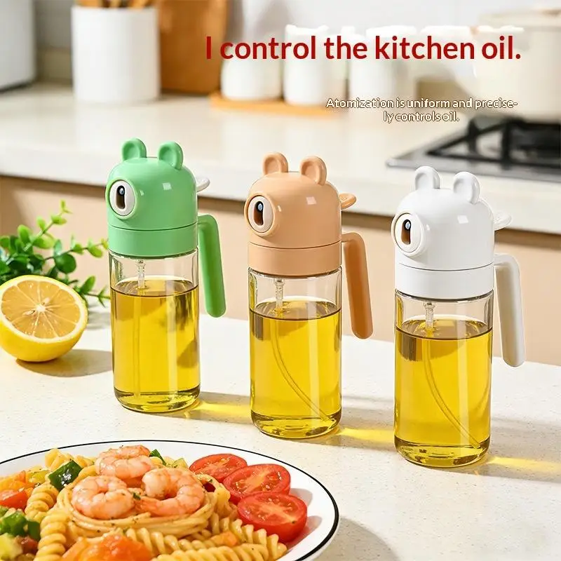 Kitchen Spray Oil Condiment Oil Can Atomizing Spray Oil Bottle Household Glass Cute Cartoon Spray Oil Bottle