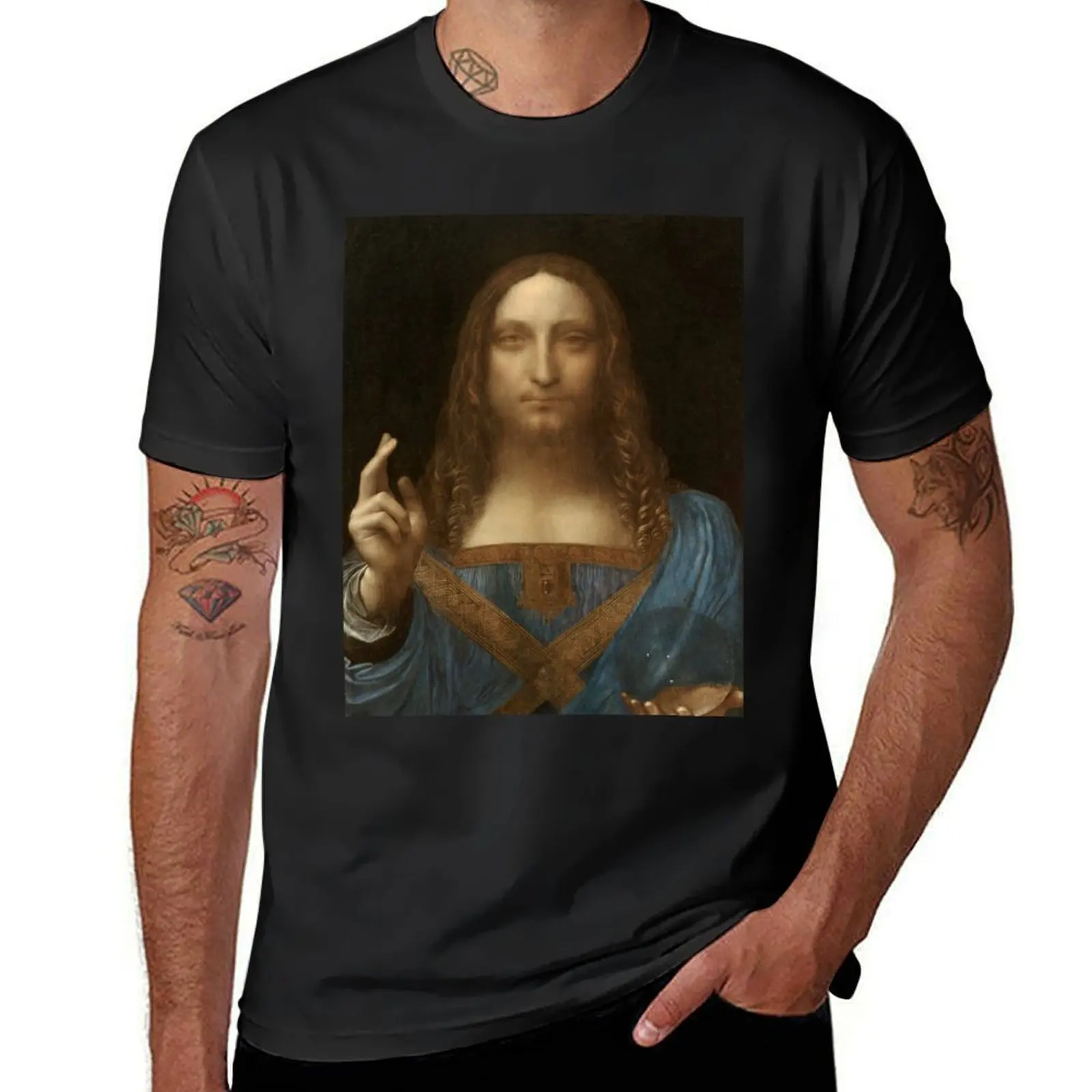 

Leonardo Da Vinci's Salvator Mundi T-Shirt quick drying new edition mens vintage t shirts