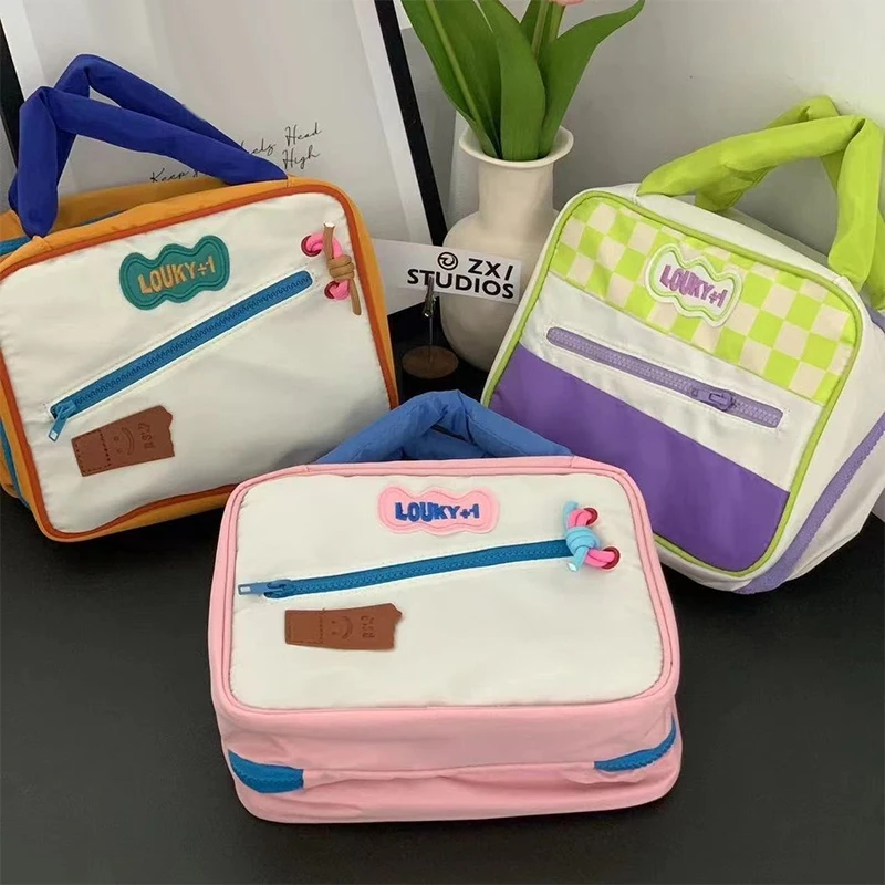 

Makeup Bag Cute Contrast Color Toiletries and Makeup Bag Women's Portable Large-capacity Folding Cosmetic Bag Travel Wash Bag