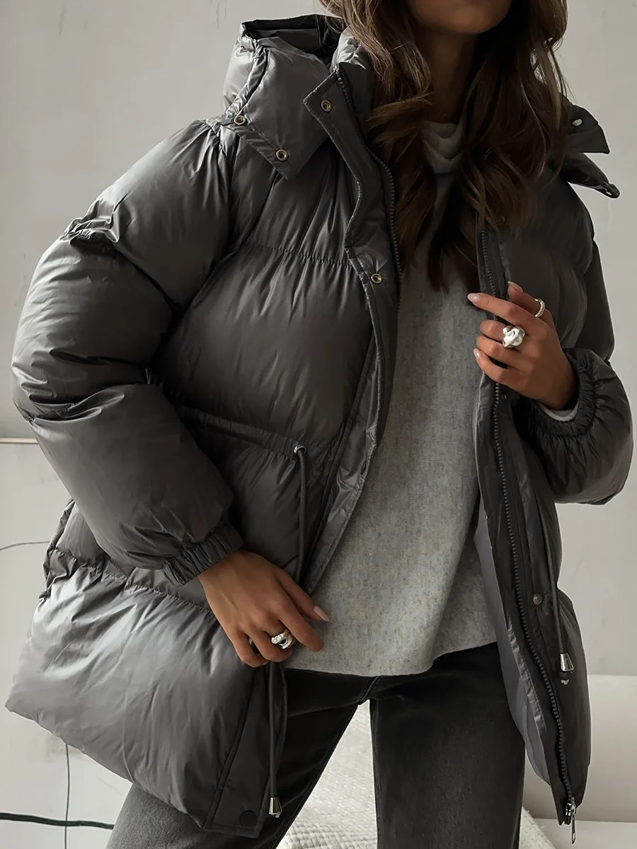 

DSMTRC теплый однотонный карман на молнии с завязками на талии, зимнее пальто Parker с длинными рукавами, 2021, женское базовое парковое пальто с капюшоном для отдыха