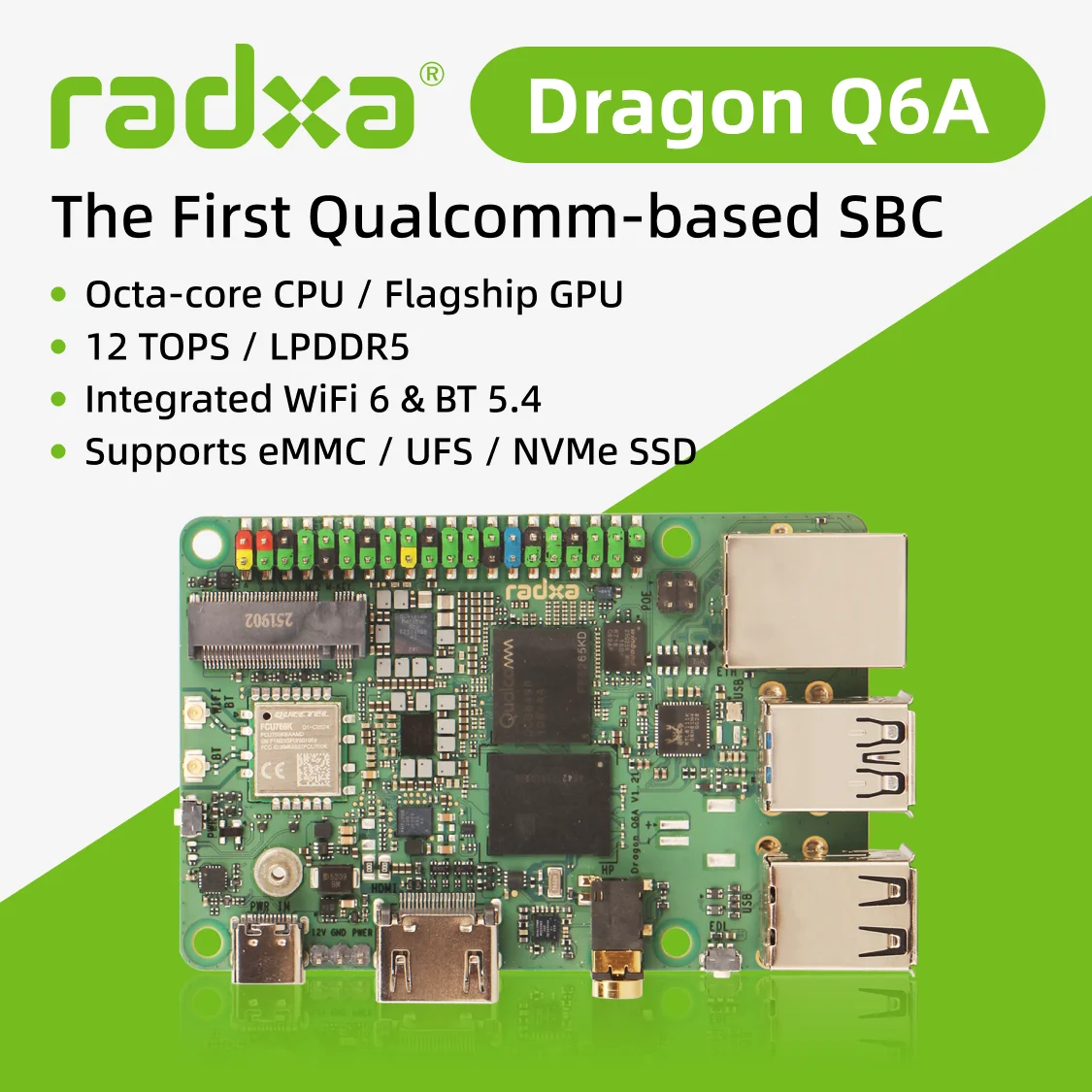 �y�Z�[�����zRadxa Dragon Q6A�AEdge AI�A12 TOPS�ALPDDR5�A�I�N�^�R�A �g���N���X�^�[ CPU�A�t���b�O�V�b�v GPU