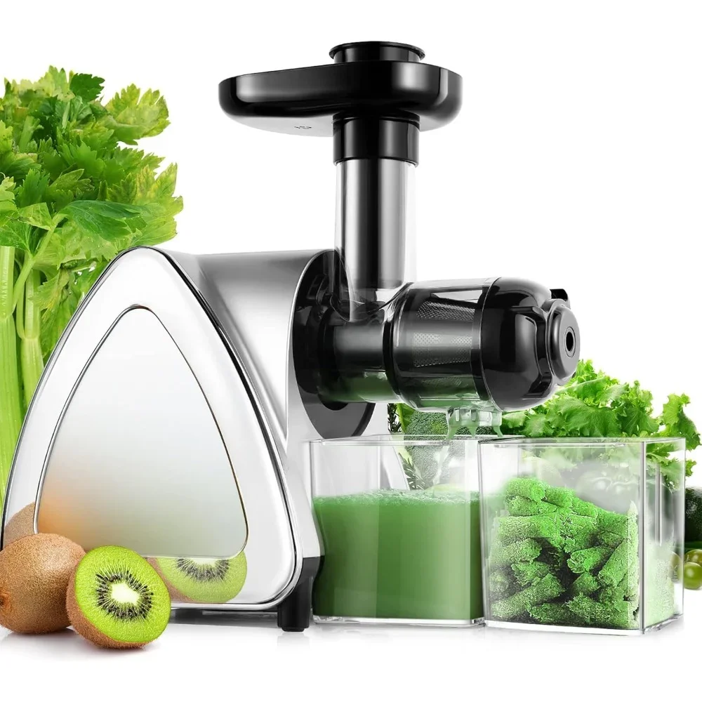 

Electric Juicer Cold Press with Reverse Function, Cleaning Brush and 2 Cups - Quiet Freshly Squeezed, Juicer